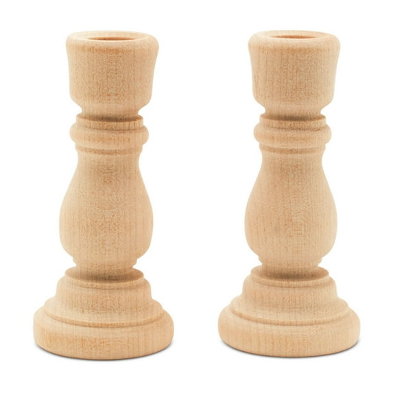 Wood Unpainted Candlesticks, Mini 3-inch with 1/2 inch Hole, Set of 50 Small Craft Candlesticks to Paint or Decorate, by Woodpeckers