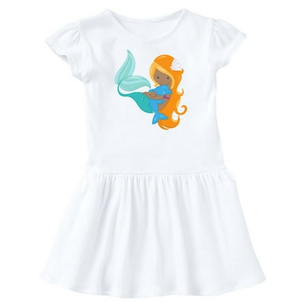 

Inktastic African American Mermaid With Orange Hair Dolphin Gift Toddler Girl Dress