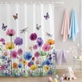 thumbnail image 2 of Shower Curtain Watercolor Flowers Butterfly Shower Curtains for Bathroom Decor, Waterproof Polyester Shower Curtain Set with Hooks, Small Stall Size 36" x 72" Spring Wildflower White, 2 of 9