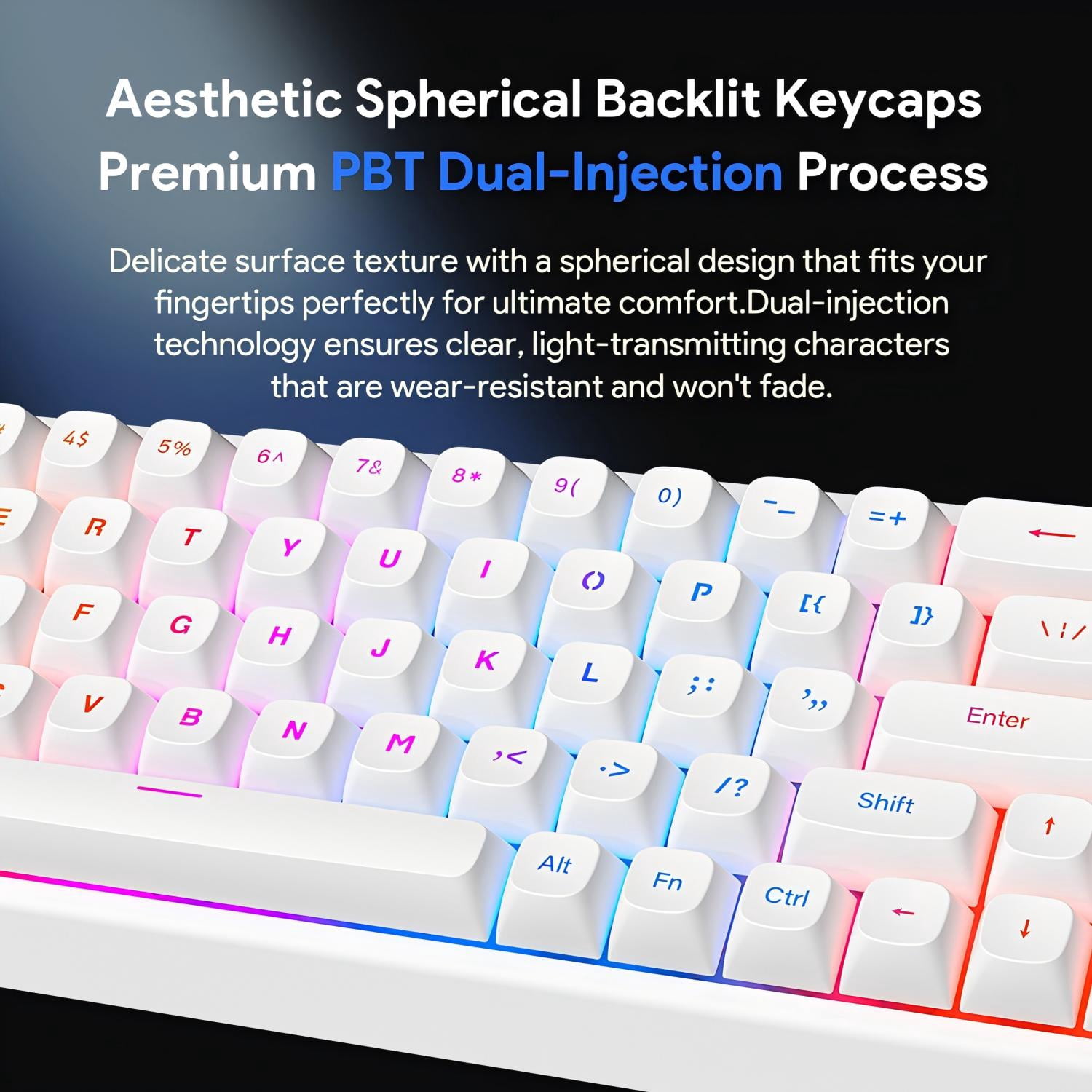 Rechale 60% Layout 68-Key Wired RGB Mechanical Feel Keyboard, PBT Keycaps, Removable Ribbon, Silent Gasket Structure, 8000Hz Polling Rate, Anti-Ghosting, RGB Backlit, for PC Gamers Office Windows Mac