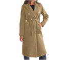 thumbnail image 2 of Womens Wool Coat with Belt Double Breasted Trendy Winter Long Pea Coats Pocketed Trench Coat Lapel Jacket Outwear (XL, Khaki), 2 of 7