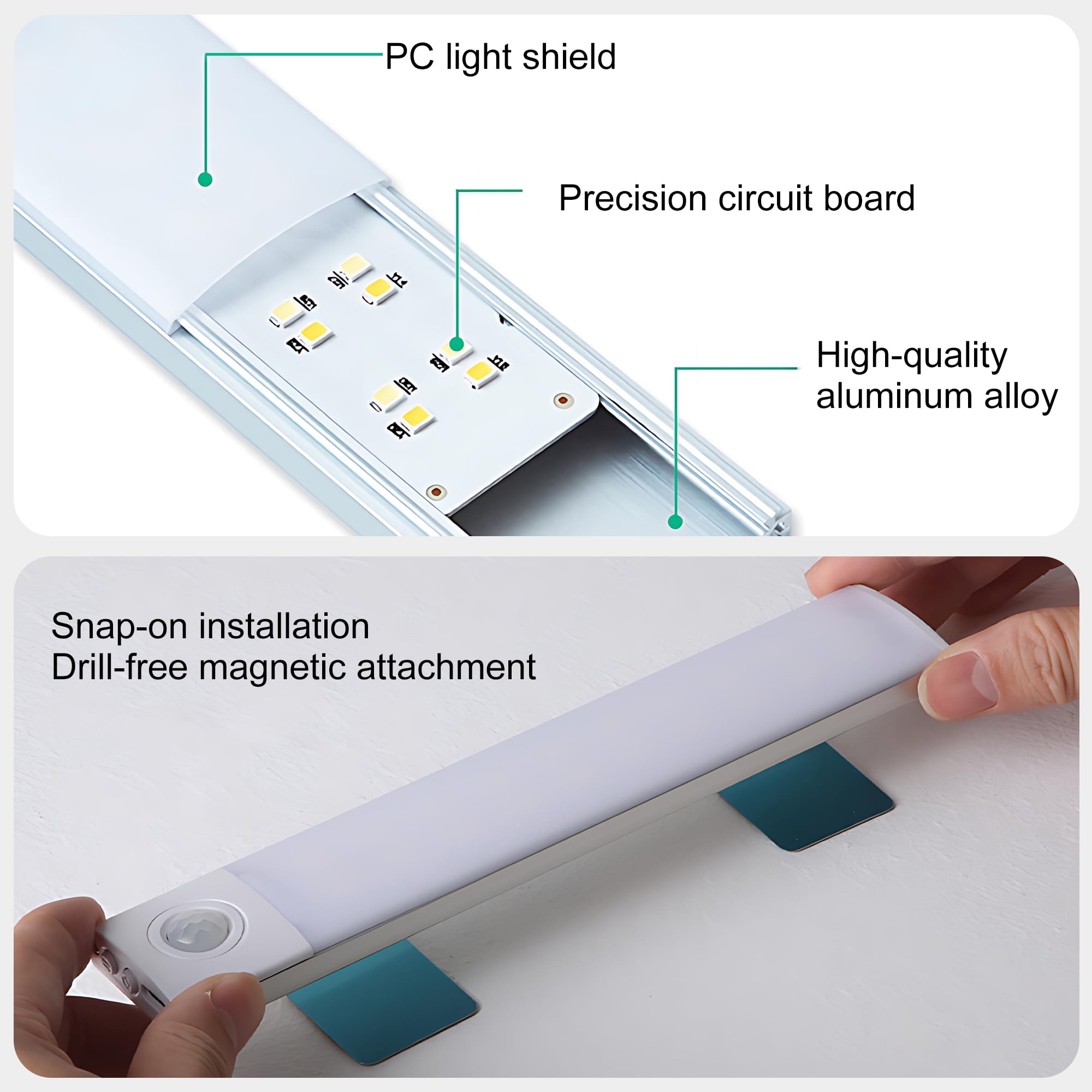 INSMART 4-Pack Under Cabinet Lights with 40 LED, USB Rechargeable Motion Sensor Closet Lighting for Kitchen Wardrobe, 3-Speed Dimming, No Wiring, Magnetic Strip (7.9in)