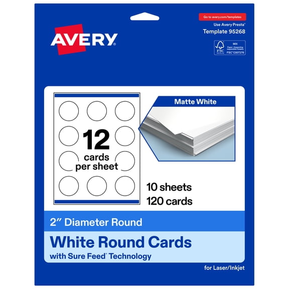 Avery Matte White Round Cards, 2" Diameter, 120ct