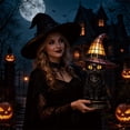 thumbnail image 4 of 12" Stained Glass Witch Hat Lamp,Halloween Decorations Retro Resin Witch Cats Lamp,Gothic Decor,Vintage Witchy and Cats Halloween Night Lights, Table Lamps for Bedroom, Living Room, 4 of 5