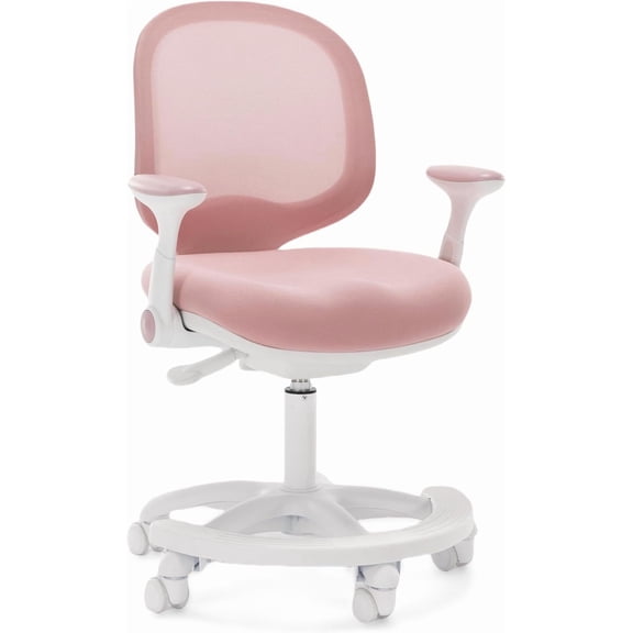 Kids Desk Chair, Boy's Girl's Child Children Study Office Computer Chair, Ergonomic Design, Adjustable Height and Seat Depth (Grey) (Peach Pink W/Armrests and Footrest)