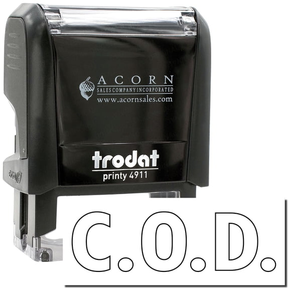 Self-Inking COD Stamp With Outline Text, Trodat Printy 4911, Press and Print Stamping, Impression Size 5/8" x 1-1/2", Up to 10,000 Impressions - Black Ink