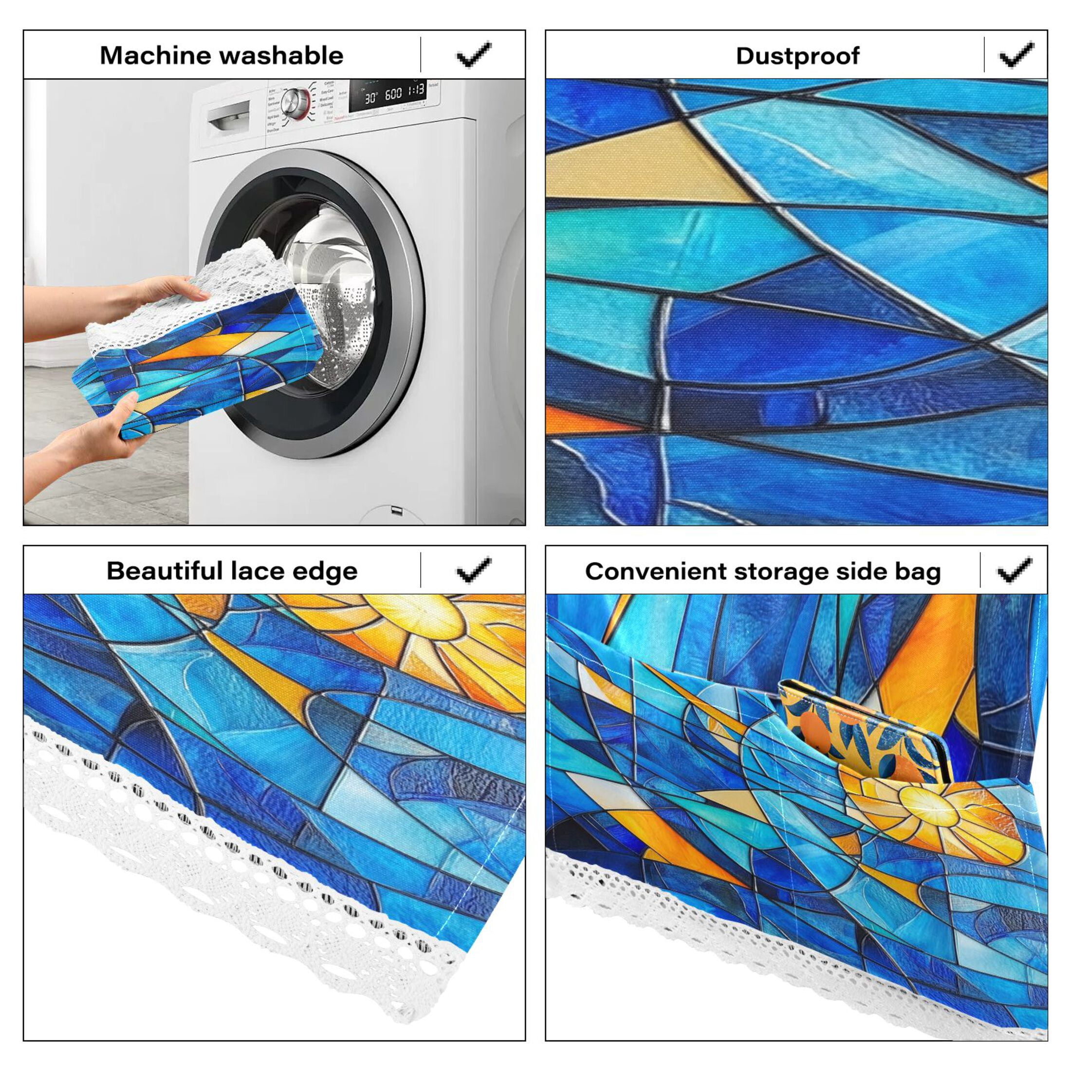 WOBOGO Blue Glass Sun Pattern Washing Machine Cloth Dryer Refrigerator Top Cover Protective Non-Slip Mat For Kitchen Laundry