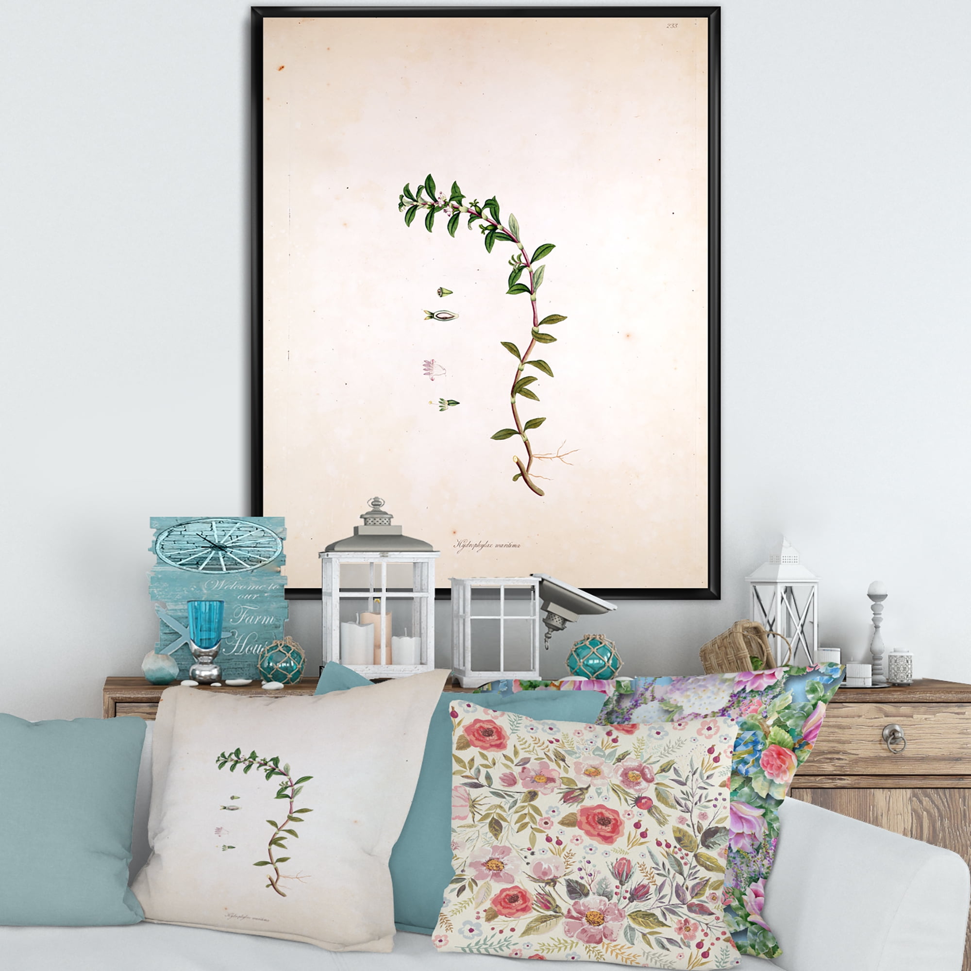 Designart 'Ancient London Plants II' Farmhouse Framed Canvas Wall Art Print