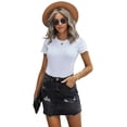 thumbnail image 4 of ABPHQTO Falda vaquera negra desgastada con dobladillo sin rematar para mujer, 4 of 5