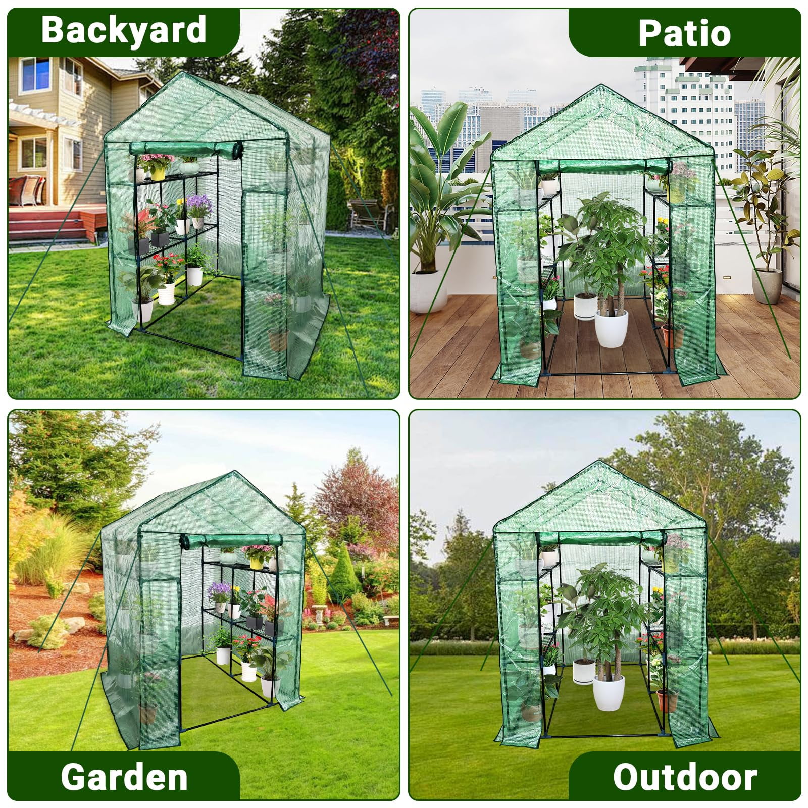 Greenhouse for Outdoors,Walk in 3-Tier 6 Shelves Green House w/ Roll-Up Zippered Door Anchors and Ropes,Waterproof & UV Protected Plant Garden Hot House for Garden Patio Backyard