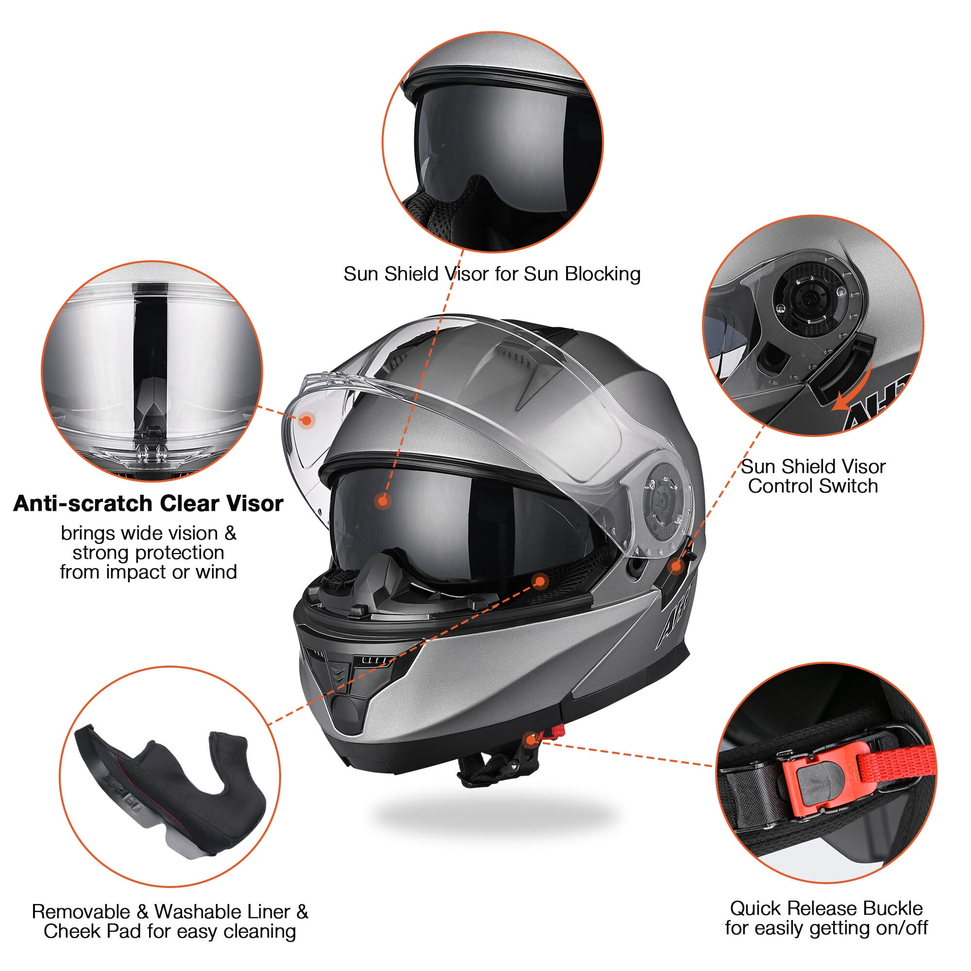 AHR RUN-M3 Modular Flip Up Helmet Full Face Dual Visor DOT Motorcycle Bike S