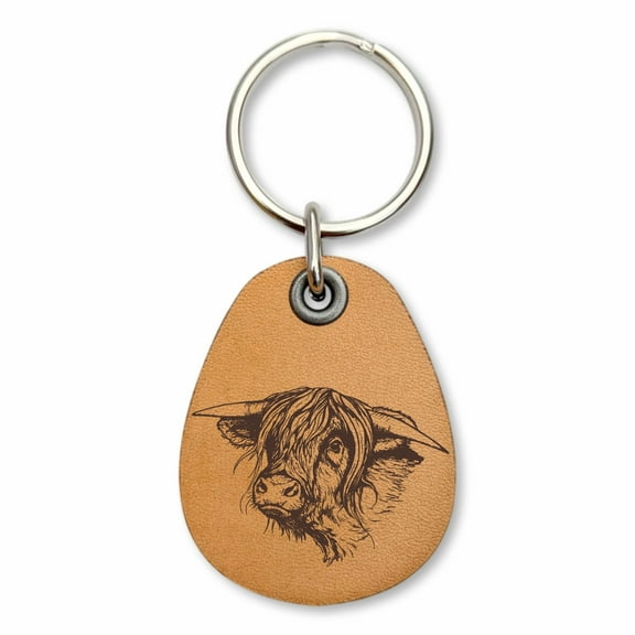 ForLeatherMore - Highland Cow - Genuine Leather Keychain - On the Farm Collection