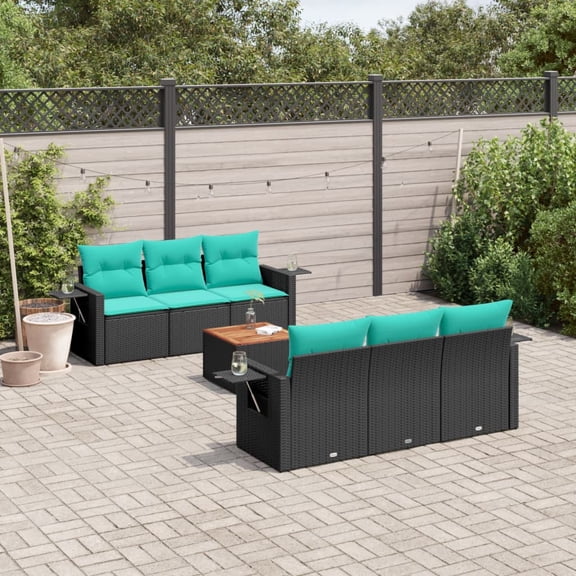 vidaXL 7 Piece Patio Sofa Set with Cushions Black Poly Rattan