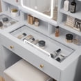 thumbnail image 5 of Makeup Vanity Desk with Lights, Vanity Desk with Power Strip, 5 Drawers and Stool, Built-in Storage Shelves and 3 Lighting Color Adjustable, Bedroom Dressing Table Set Nightstand for Grils, Grey, 5 of 8