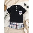 thumbnail image 2 of Bagilaanoe 2pcs Toddler Baby Boy Short Pants Set Short Sleeve Shirts Tops + Plaid Shorts 6M 9M 12M 18M 24M 3T Kids Casual Summer Outfits, 2 of 8
