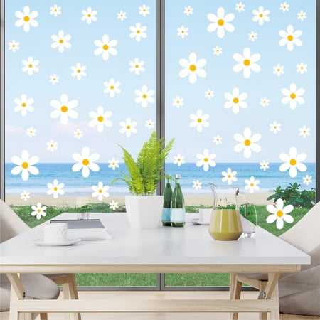 72 Pcs White Flowers Decals Window Clings Static Floral Stickers PVC Stickers for Home Bedroom Living Room Windows Decor