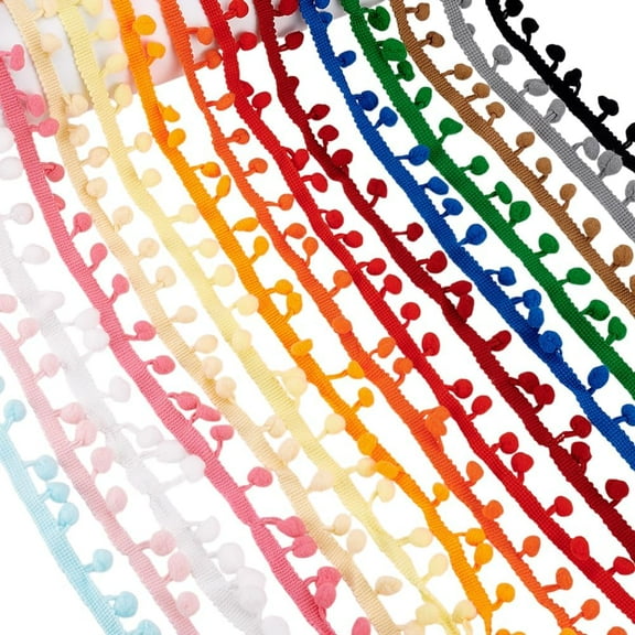 30 Yards 15 Colors Pom Poms Balls Fringe Trim 0.35" Trim Fringe Sewing Ribbon Crafts Pompoms Tassel Lace for Sewing Pillow Clothing DIY Crafts Party Home Decoration 10mm Balls