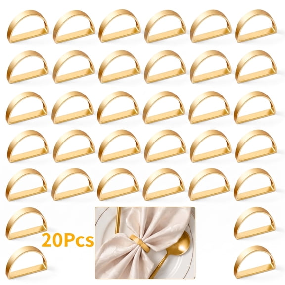 Set of 20 Gold Matte Stainless Steel Napkin Rings, Modern D Shaped Semicircle Napkin Holders for Wedding Christmas Holiday Table Decor