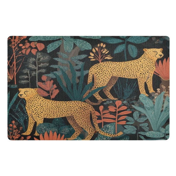 32"x20" Door Mat Mat Absorbent & Non-Slip Entryway Rug Washable Floor Mat Cheetah and Jungle Leaves