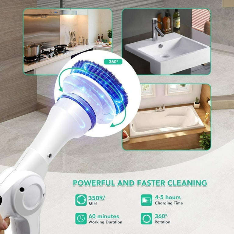Electric Handheld Spin Scrubber Cordless Cleaning Brush with 2 Rotatin