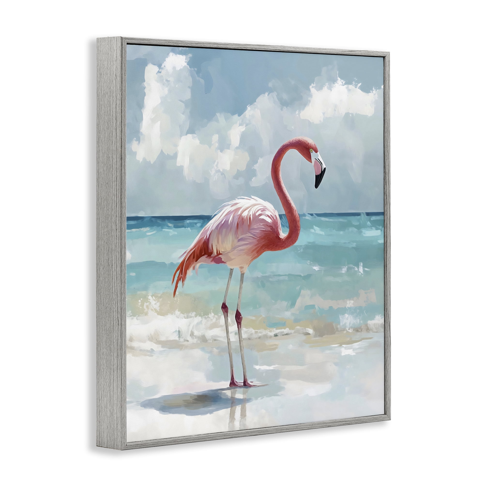 Stupell Industries Flamingo At Shore Gray Framed Giclee Art, design by The Prints Vibe