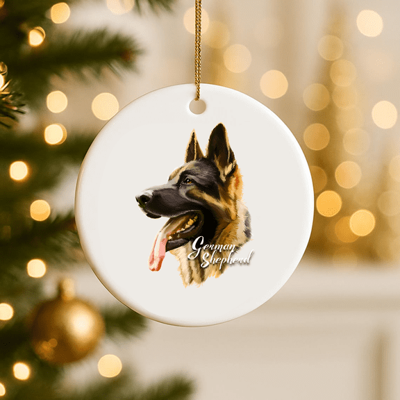 German Shepherd Sharp Look Ornament Dog Lovers Edition 2D FLAT CIRCLE Ceramic Ornament