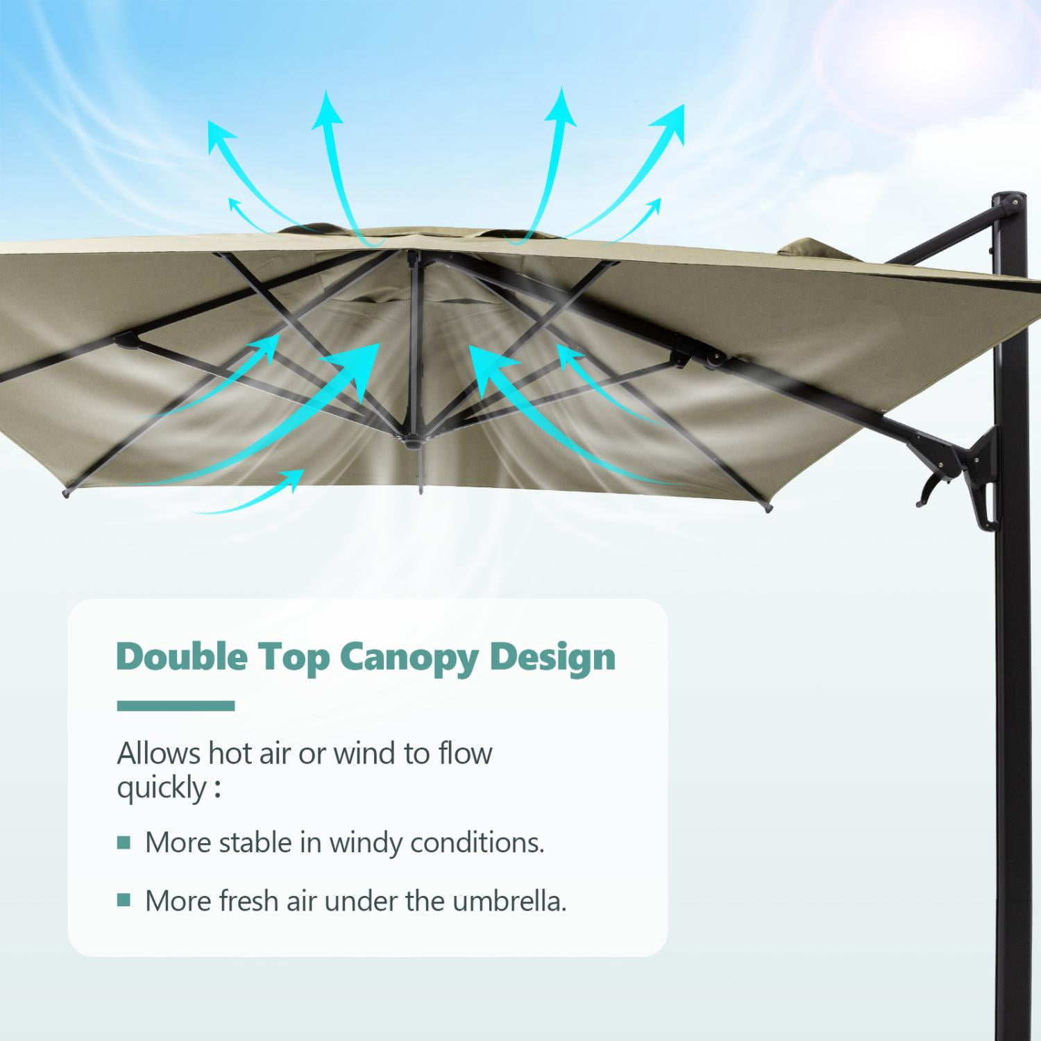 COSIEST 10FT Taupe Double Top Cantilever Outdoor Umbrellas, Large Square Windproof Patio Umbrella for Garden, Deck, Pool