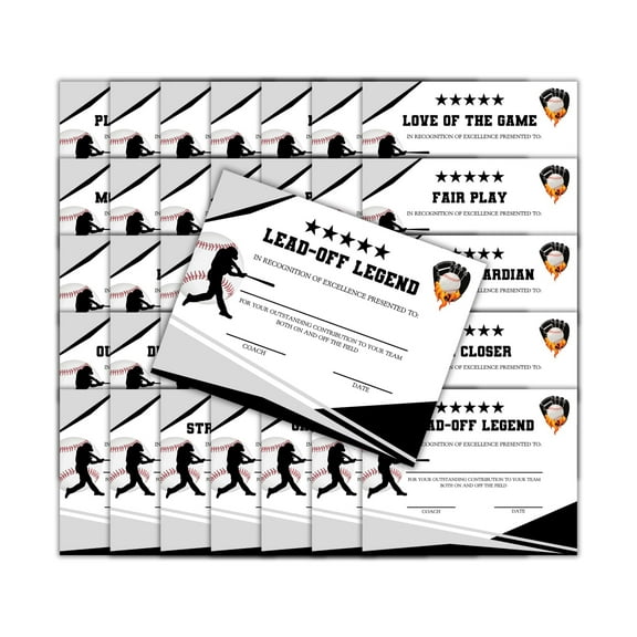 Baseball T-ball Team Achievement Awards 35pk Unique 8.5x11 MVP Certificates of Participation Sports Player End of Season Recognition