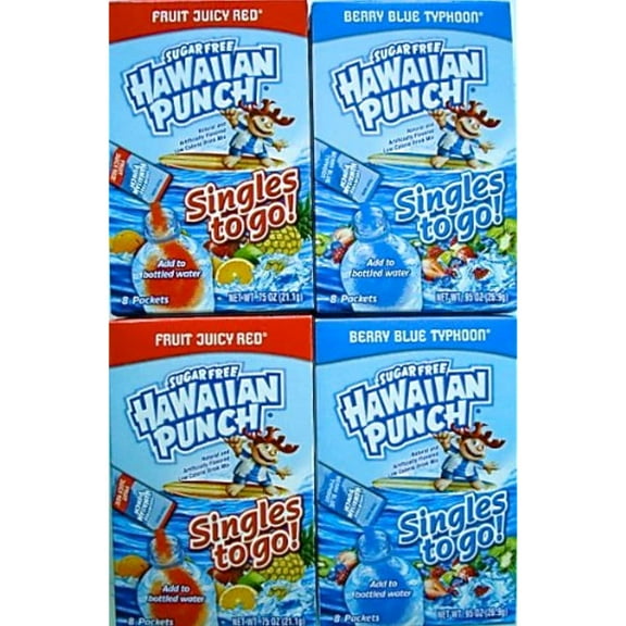 Hawaiian Punch Fruit Juicy Red And Berry Blue Typhoon Singles To Go 4 Boxes