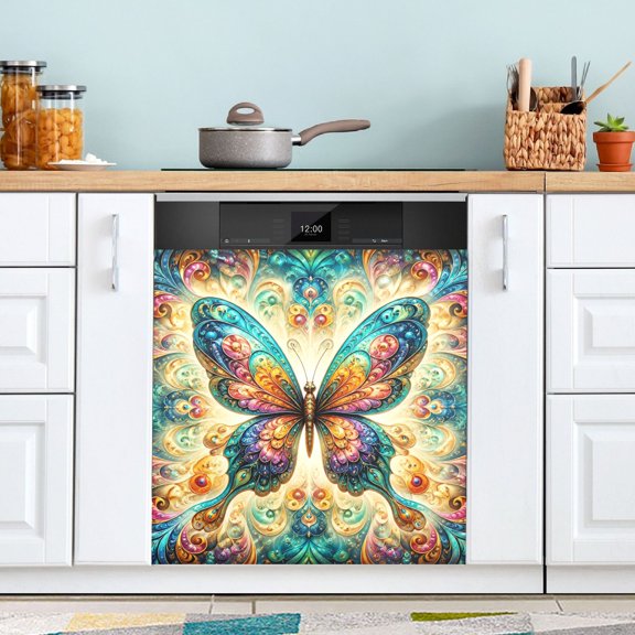 Beautiful Butterfly Dishwasher Magnetic Covers Magnet Sticker Kitchen Decor Dishwasher Refrigerator Front Door Covers Decorative Magnetic 23" x 26"
