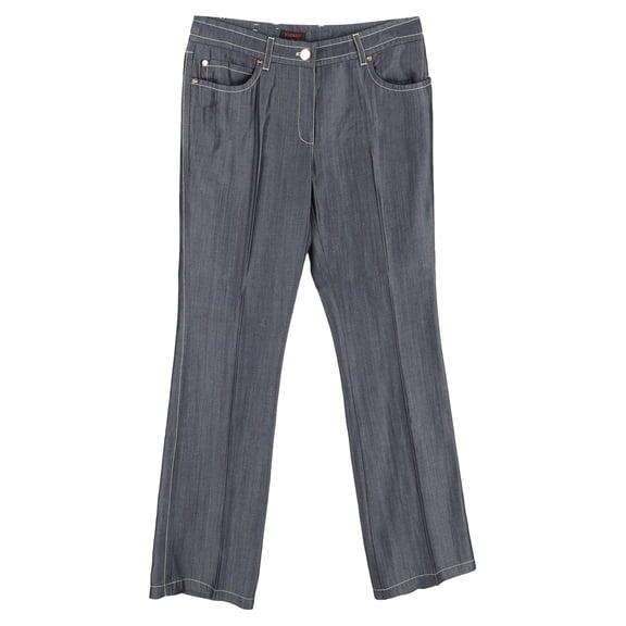 Pre-Owned Escada Visible Stitch Detail Straight-Leg Trousers in Grey Cotton