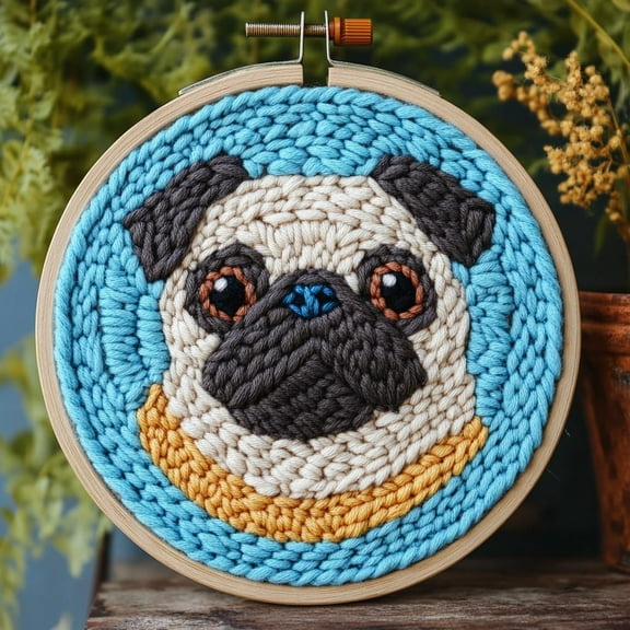 DIY Punch Needle Kits for Beginners Cute Pug Dog with Hoop Punch Needle Starter Craft Embroidery Set Easy for Adults and Children Festival Gift and Decoration 20x20cm-6