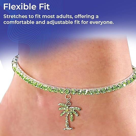 Crystal Palm Tree Anklet, Adjustable Stretch Ankle Bracelet, Summer Beach Foot Jewelry for Women
