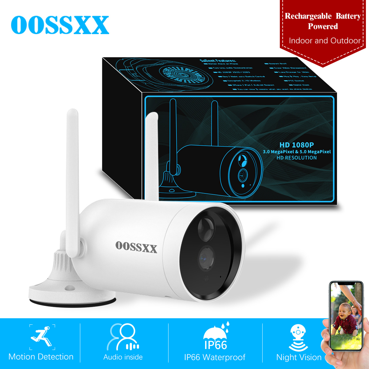 Wireless Rechargeable Battery Powered Operated Camera, Indoor and