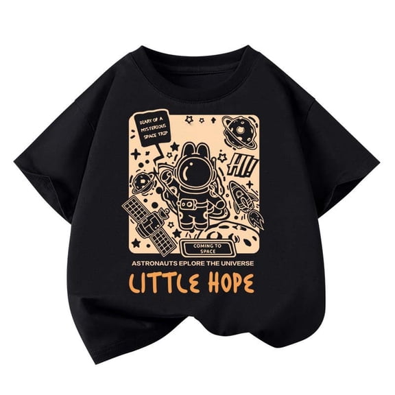 Kids Short Sleeve Tees Toddler Crewneck T-Shirts Boys Girls Astronaut Space "Little Hope" Tops, 3-9 Years