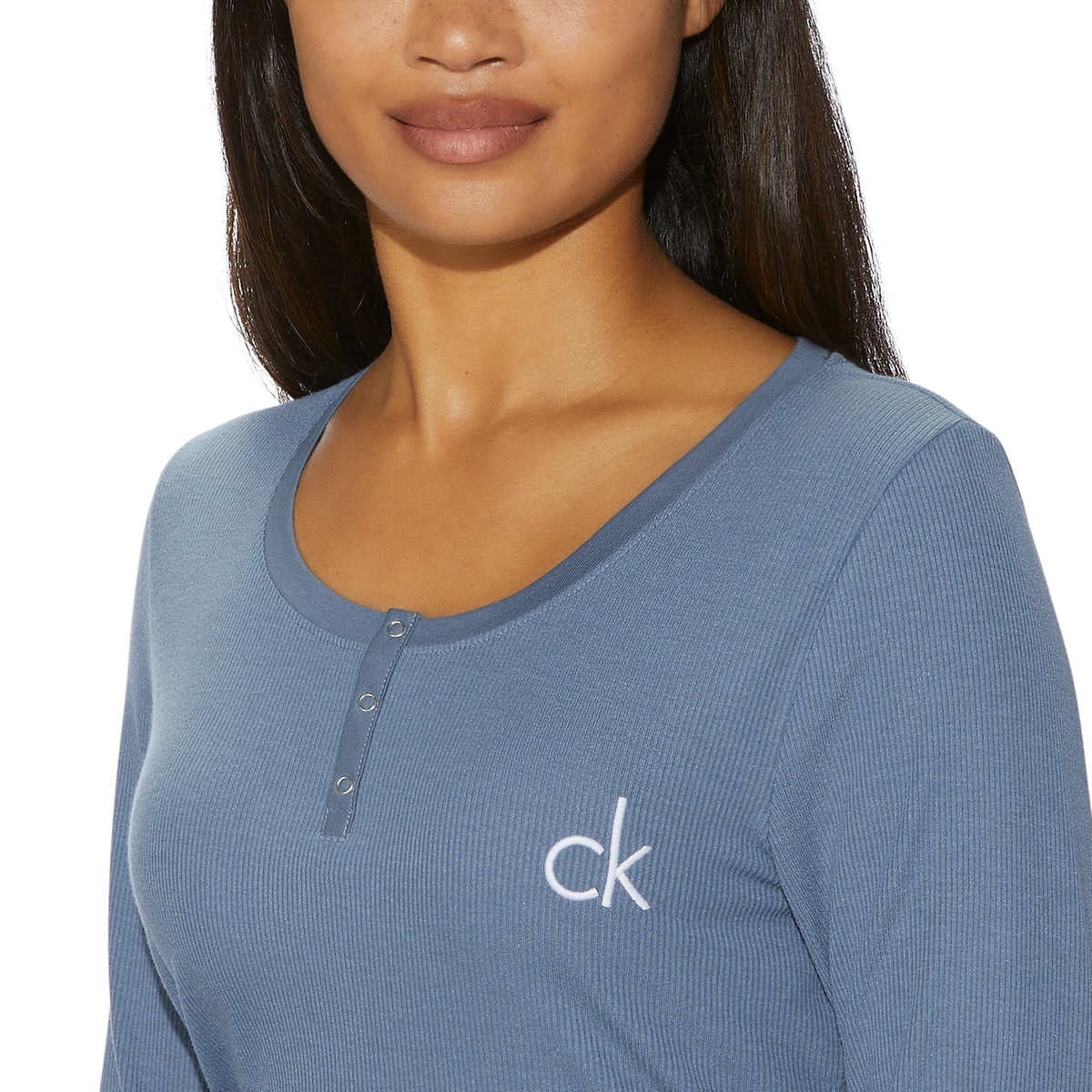 Calvin Klein Womens 2 Piece Fleece Pajama Set (Blue,Medium