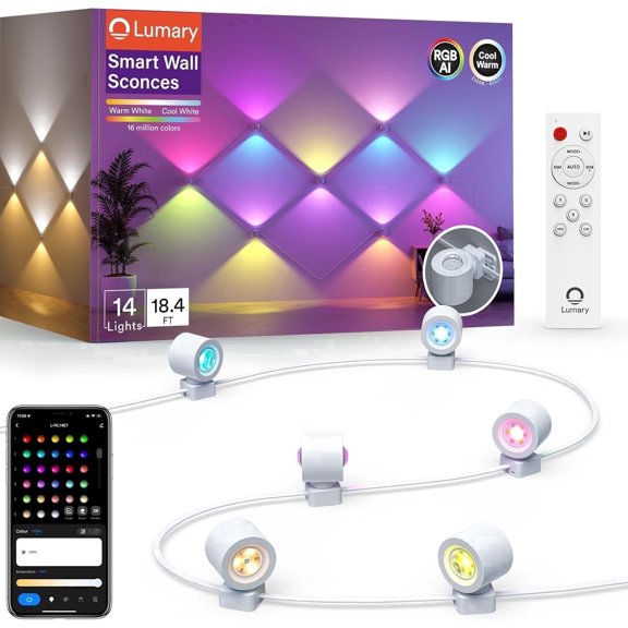 Lumary Smart Wall Sconces DIY Up Down Lighting RGBAI Color Changing 18.4ft 14 LED Lights