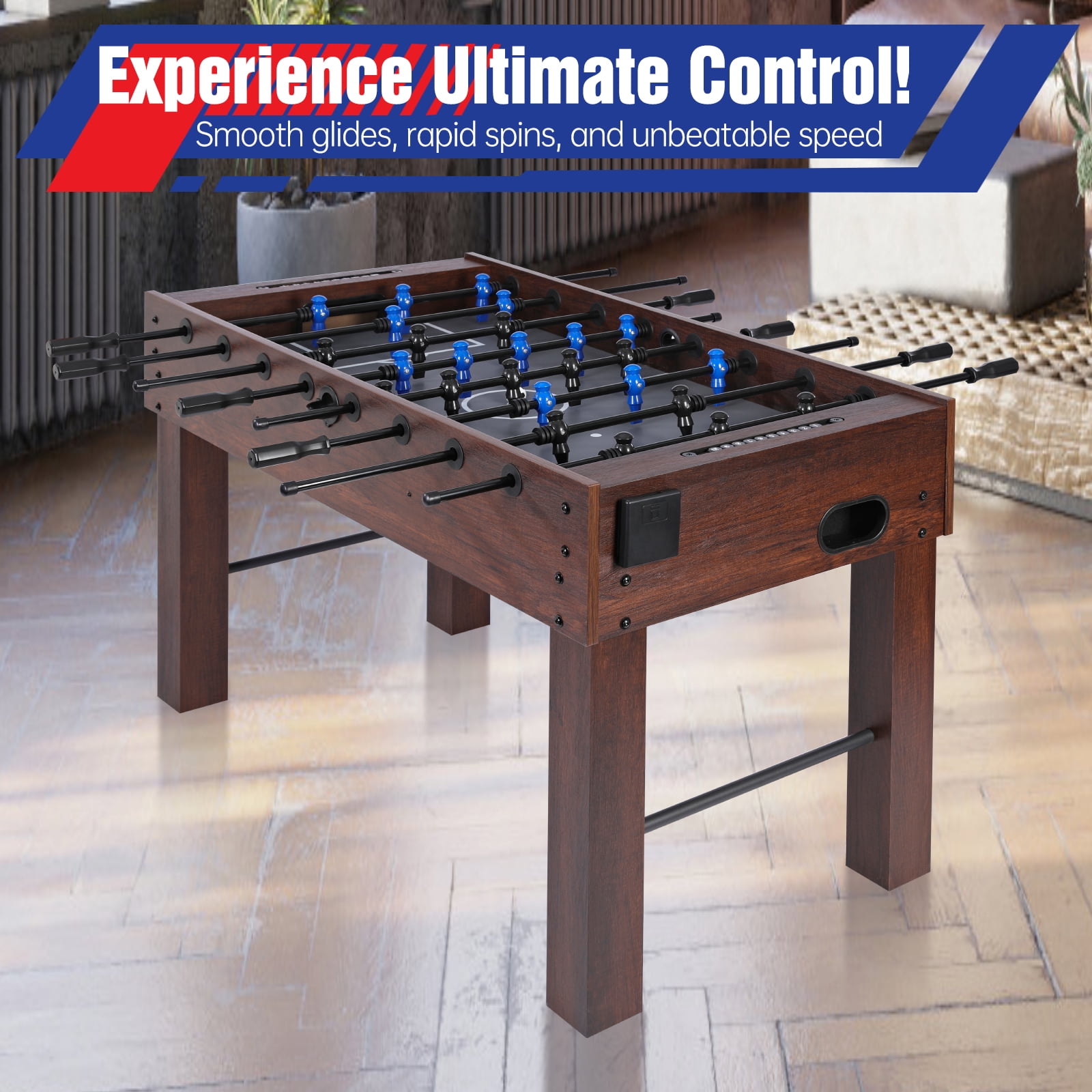 54 Inch Large Size Foosball Table for Adults, Competition Full Size Soccer Game Table with 2 Balls, Football Table Game Room