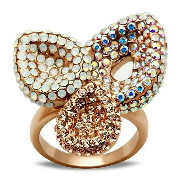 Alamode GL219-8 IP Rose Gold Ion Plating Brass Ring with Top Grade Crystal, Multi Color - Size 8