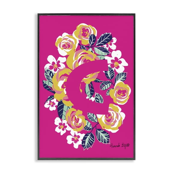 Stupell Industries Eclectic Floral Bloom Letter C Black Framed Giclee Art, 12 x 18, by Hannah Byatt