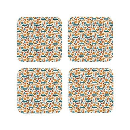 

Honeii Falling Pumpkins On Car Print Leather Coaster Set of 4 Ideal for Safeguarding Your Furniture from Drinks Spills and Effortless Cleanup-Square