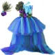 thumbnail image 2 of Vestido de tul con tutú de pavo real para niñas, vestido de princesa con cola larga y plumas de flores, vestido de fiesta de Halloween para niños, 2 of 5