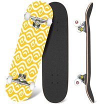 31'' Complete Skateboard 7 Layer Canadian Maple Double Kick Deck Skateboards Yellow white waves linear ornament Skate Board for Beginner Adult Gifts
