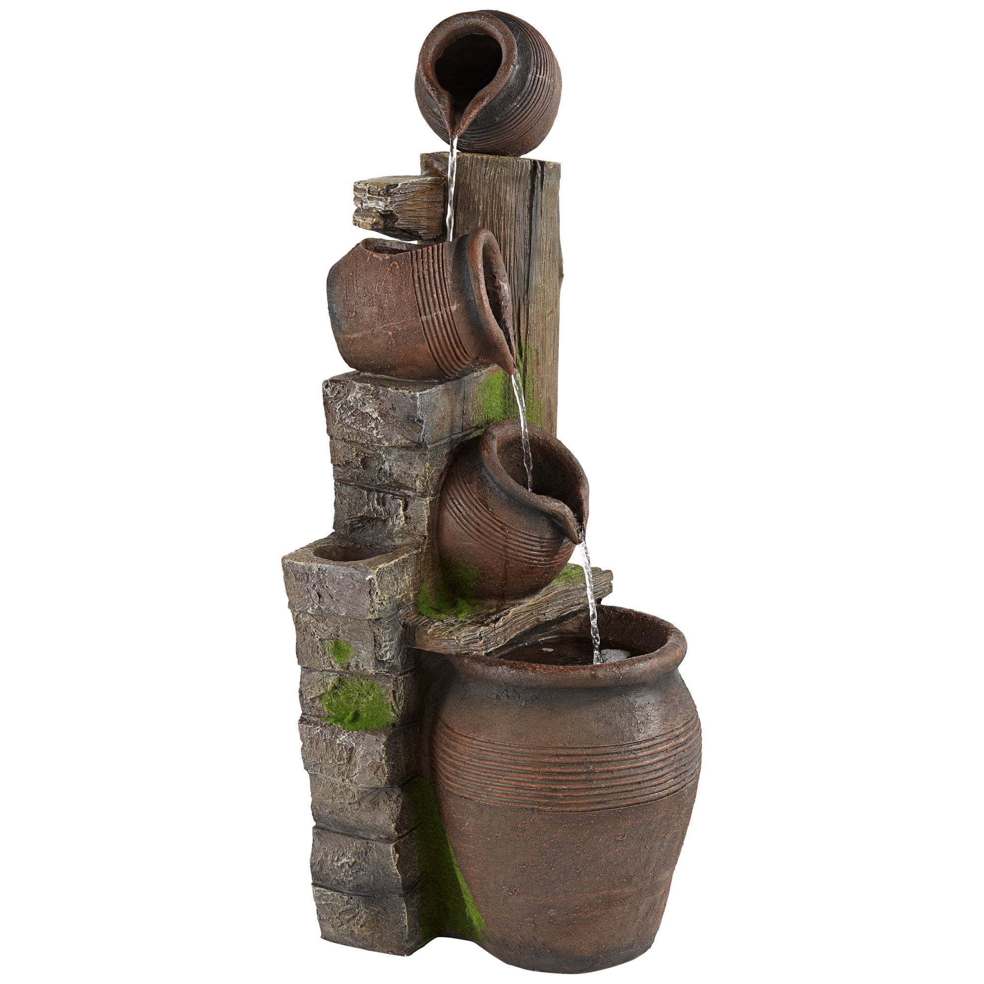 Four Jug 39 1/4" High Large Rustic Indoor Outdoor Decor Faux Stone Floor Fountain with Light LED Outside