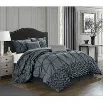 Nanshing Morgan 7 Piece Pinch Pleat Comforter Set, Grey, King