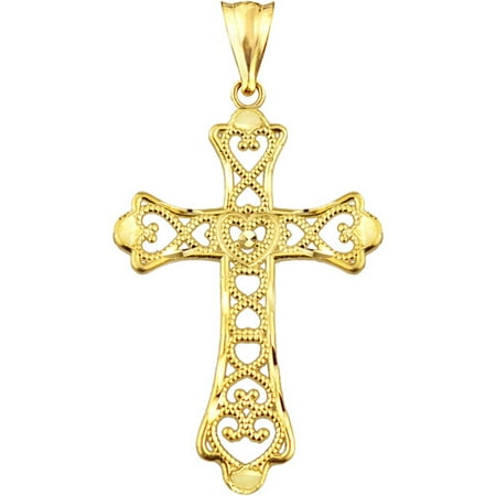 - US GOLD Handcrafted 10kt Gold Beaded Multi-Heart Cross Charm Pendant