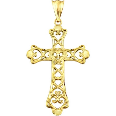 US GOLD Handcrafted 10kt Gold Beaded Multi-Heart Cross Charm Pendant