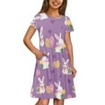 thumbnail image 4 of Uourmeti Kids Easter Dresses for Girls 5-6 Cute Bunny Short Sleeve Swing Dress Colorful Egg Print Casual Crew Neck Knee Length A-Line Dresses with Pockets, 4 of 6