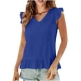 thumbnail image 2 of OSFVNOXV Cute Tops for Women Ladies Boho Top Babydoll Cap Sleeves Ruffle Hem V-Neck Summer Gauze Blouse, 2 of 5