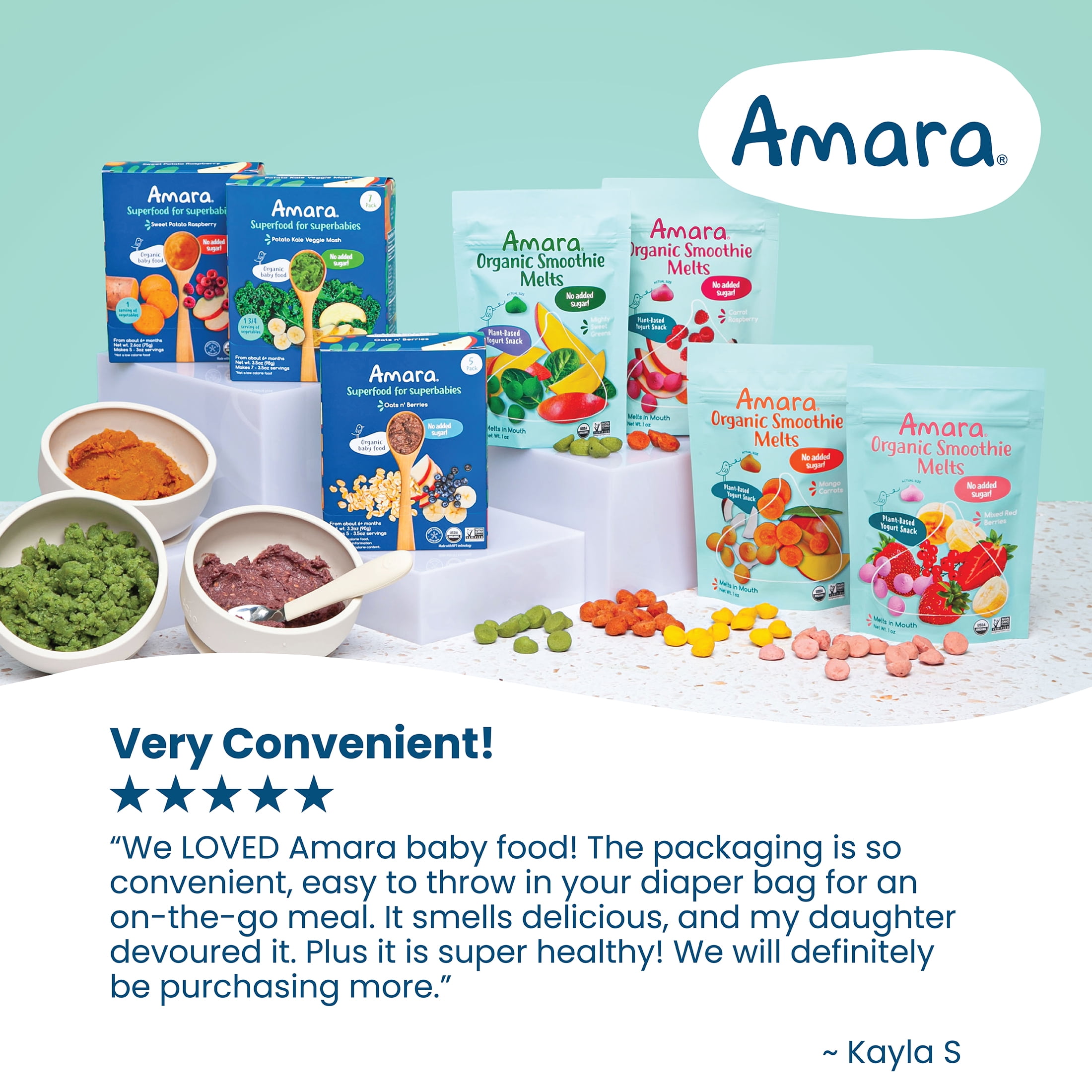(4 pack) Amara Organic Baby Food Oats N Berries, No Added Sugar, Stage 2, 5 Individual Servings